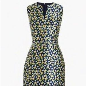 J Crew V-neck Sheath Dress in Lemon Jacquard